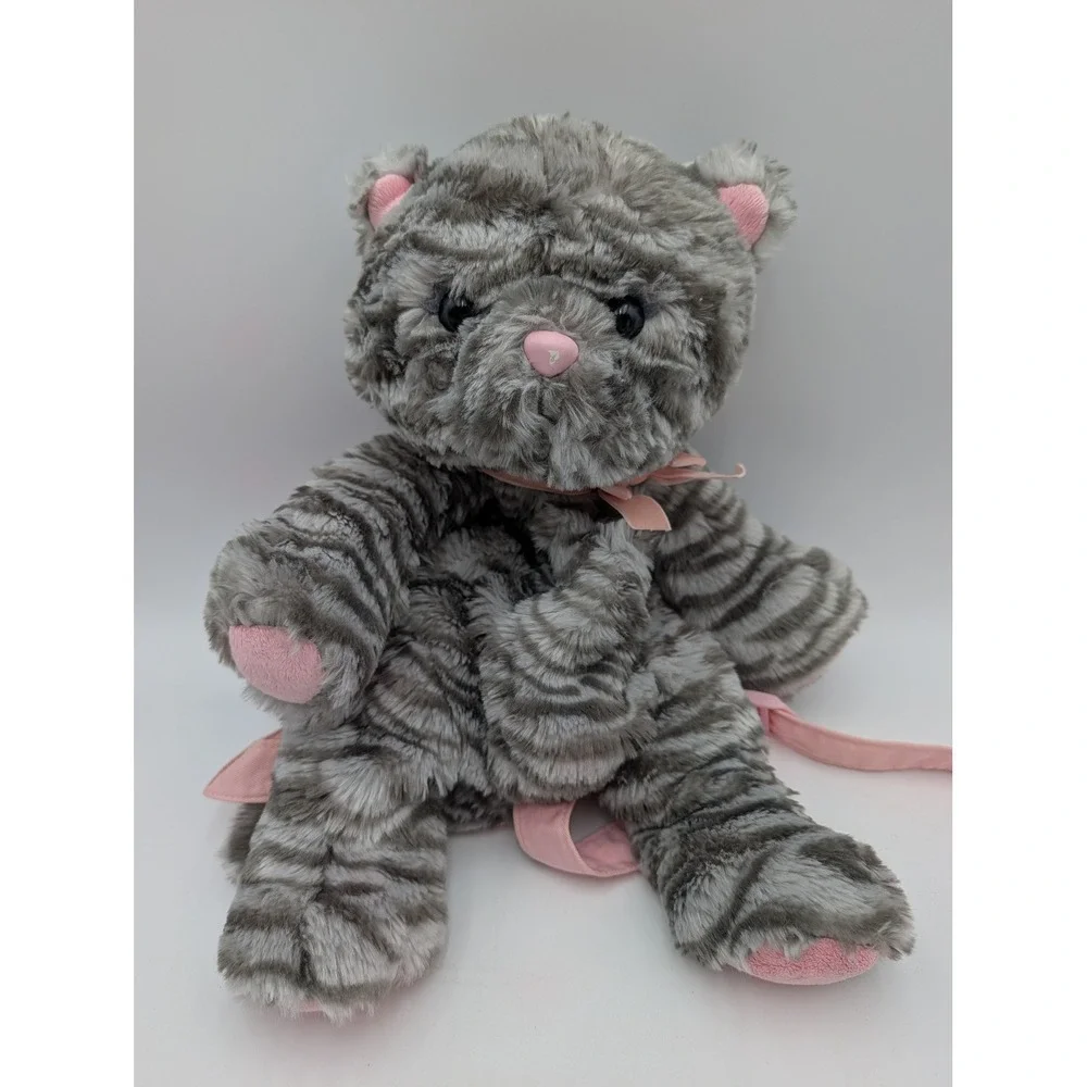 Gymboree Plush Backpack Gray Pink Striped Cat Kitten Ribbon Bow 2007